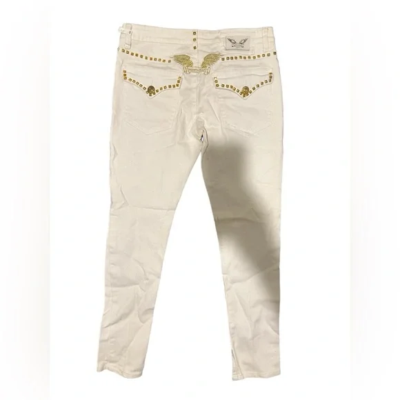 Robin’s Jeans Men’s Sz 29 Studded Gold white Designer Fashion Flap Button Wing